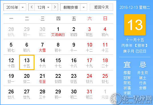 2016年12月13日時辰吉兇查詢