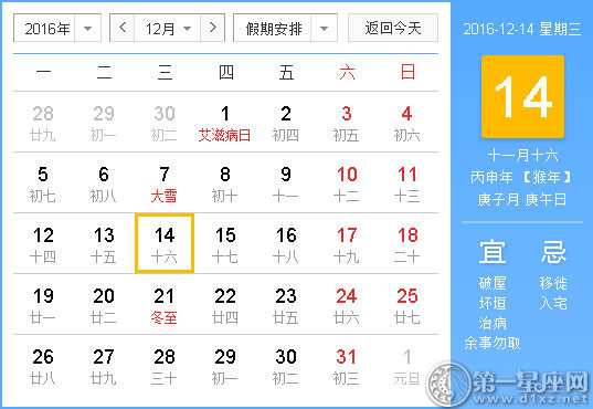 2016年12月14日时辰吉凶