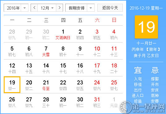 2016年12月19日時辰吉兇查詢